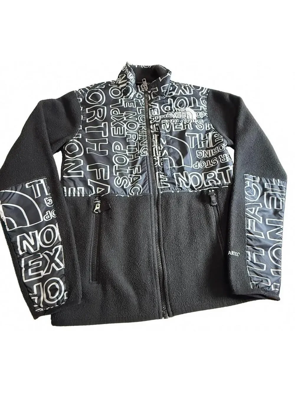 The North Face Teen Denali Jacket TNF Black TNF Marker Logo Print L
